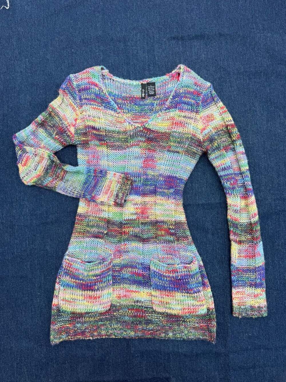 Ultra Flirt Women's Multicolor V-Neck Knit Sweater Tunic Size L